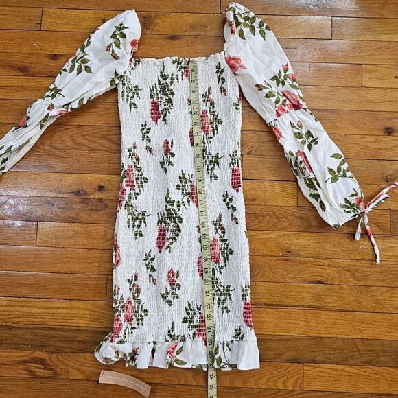 Reformation Linen Dress Hilary Floral Smocked Puff Sleeve Large - Picture 12 of 13